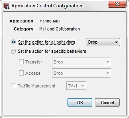 Captura de pantalla del cuadro de diálogo Configuración de Application Control