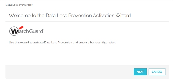 Captura de pantalla de la página de Bienvenida del Data Loss Prevention Wizard