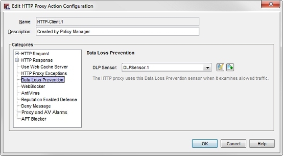 Captura de pantalla de la acción de proxy Cliente HTTP, configuración de Data Loss Prevention