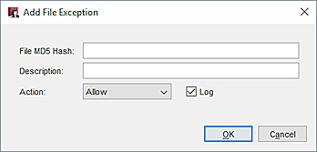 Captura de pantalla del cuadro de diálogo Agregar Excepciones de Archivos.