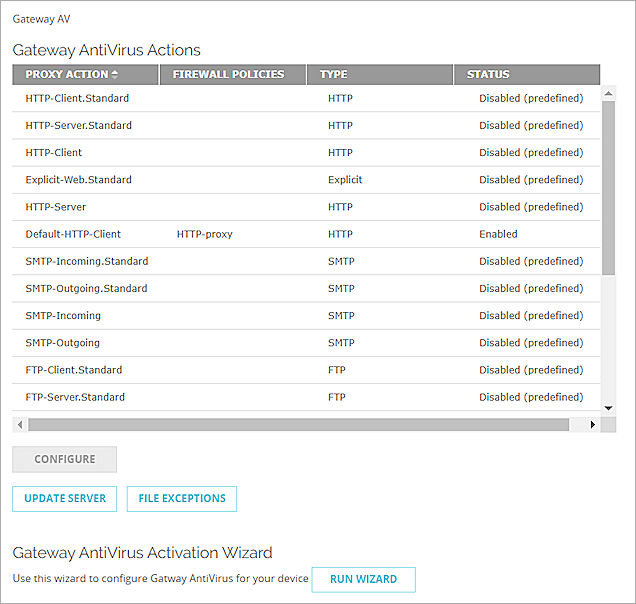 Captura de pantalla de la página de configuración del Gateway AntiVirus