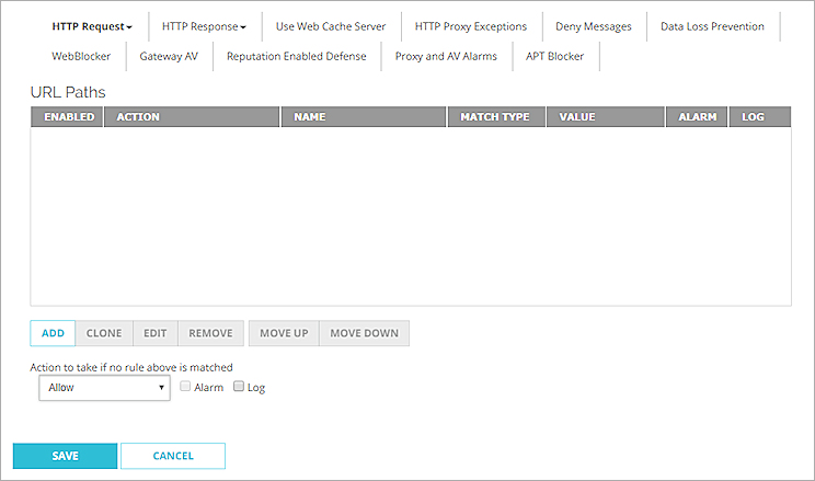 Captura de pantalla de la configuración de Rutas de URL para una acción de Proxy HTTP