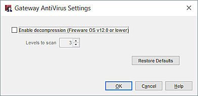 Captura de pantalla del cuadro de diálogo Descompresión del Gateway AntiVirus.