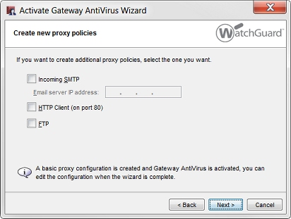 Captura de pantalla del cuadro de diálogo del asistente Activate Gateway AntiVirus