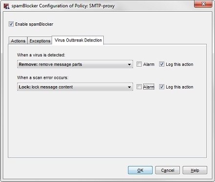Captura de pantalla de las acciones de Virus Outbreak Detection