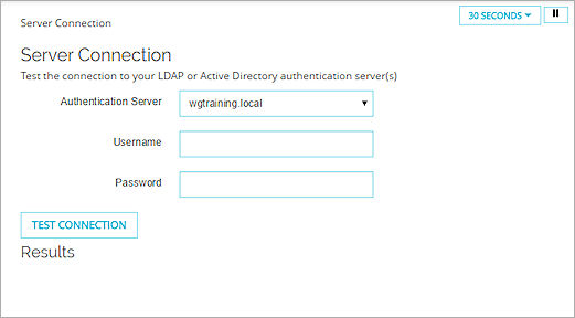Captura de pantalla de la página Conexión de servidor de autenticación