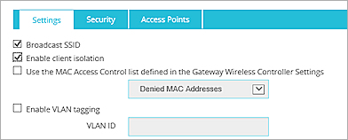 Captura de pantalla de la configuración de  SSID de Cliente AP100