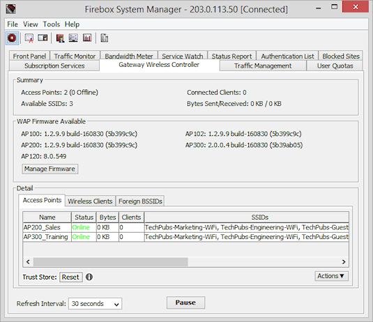 Captura de pantalla de Firebox System Manager - sección Firmware del GWC