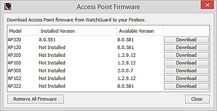 Captura de pantalla de Firebox System Manager - descargas de Firmware del GWC