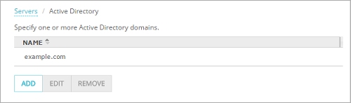 captura de pantalla de la página Servidores de autenticación, con la pestaña del Active Directory seleccionada