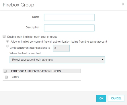 Captura de pantalla del cuadro de diálogo Configurar Grupo de Firebox