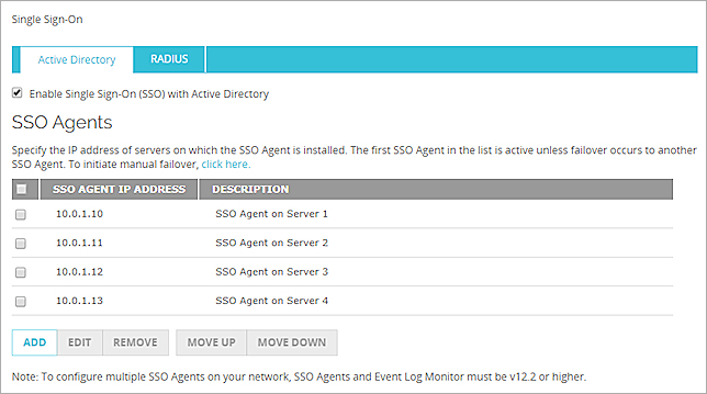Captura de pantalla de múltiples SSO Agents configurados en el Firebox