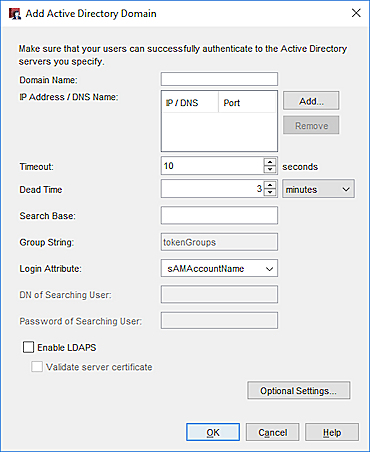 Captura de pantalla del cuadro de diálogo Agregar dominio de Active Directory