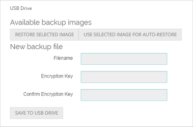 Captura de pantalla de la página Crear copia de seguridad/Restaurar a unidad USB.