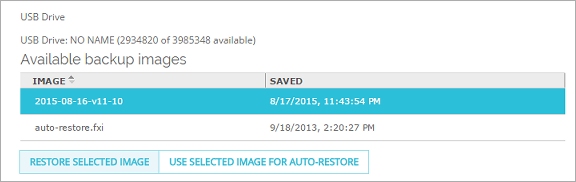 Captura de pantalla de la página Crear copia de seguridad/Restaurar a unidad USB.