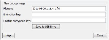 Captura de pantalla del cuadro de diálogo Crear Copia de Seguridad/Restaurar a Unidad USB.