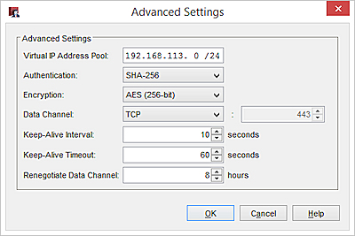 Captura de pantalla de los Ajustes Avanzados para BOVPN over TLS en modo Servidor