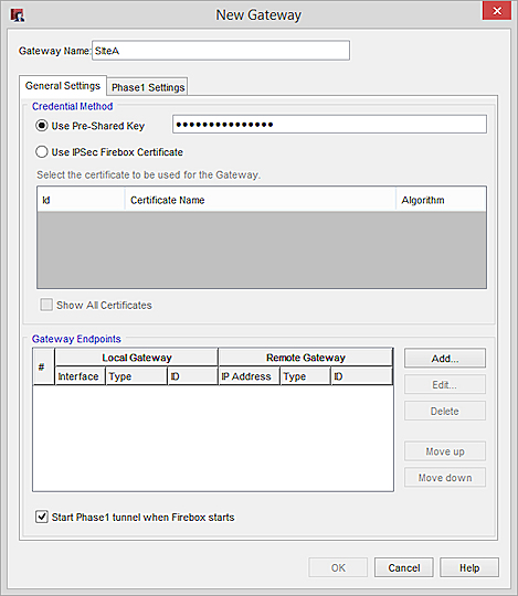 Captura de pantalla del cuadro de diálogo Nueva puerta de enlace