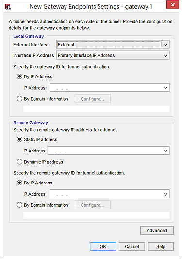 Captura de pantalla del cuadro de diálogo Configuraciones de extremos de la nueva puerta de enlace