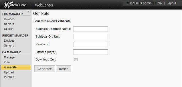 Captura de pantalla de la página Generar un Certificado Nuevo