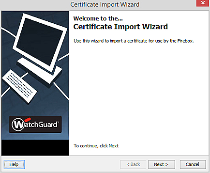 Captura de pantalla de la página de inicio del Certificate Import Wizard en FSM