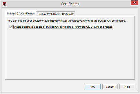 Captura de pantalla de la página de actualización de certificados CA de Confianza en WSM