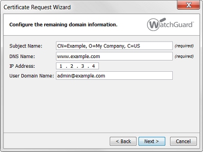 captura de pantalla del Certificate Request Wizard