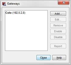 Captura de pantalla de las Puertas de enlace configuradas en el Firebox RMT, Corp o Dist