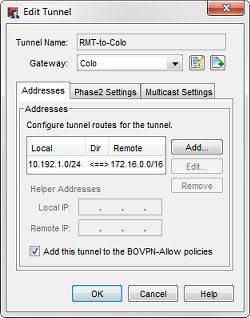 Captura de pantalla de la configuración del túnel RMT a Colo