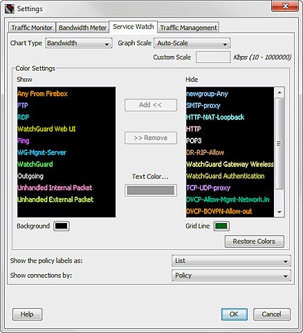 captura de pantalla de las configuraciones del Monitor de Servicio