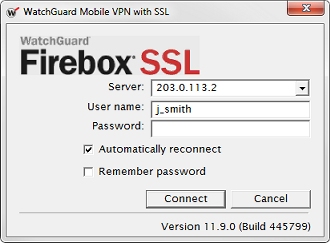 Captura de pantalla del cuadro de diálogo Mobile VPN with SSL de WatchGuard