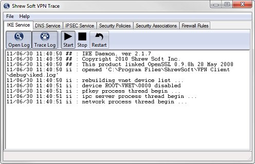 Captura de pantalla de la pestaña Servicio de Rastreo IKE de Shrew Soft VPN
