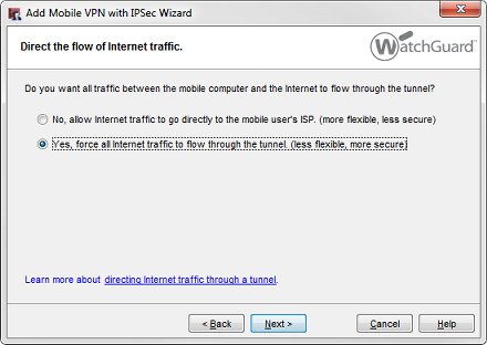 Captura de pantalla del cuadro de diálogo del asistente Direct to the flow of Internet traffic wizard