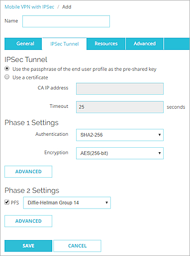 Captura de pantalla de la página Configurar Mobile VPN with IPSec, pestaña Túnel IPSec