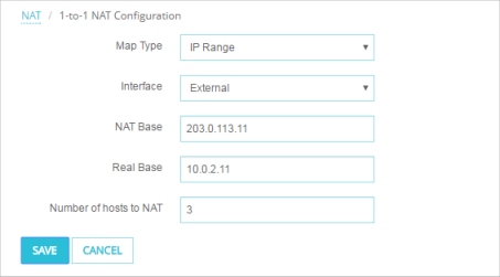 Captura de pantalla de la Configuración de 1-to-1 NAT para este ejemplo