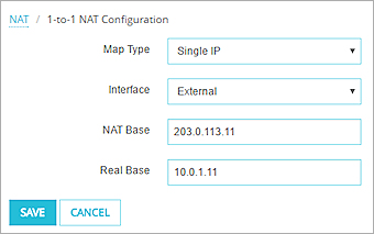 Captura de pantalla de la página de configuración de 1-to-1 NAT