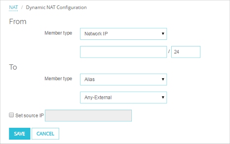 Captura de pantalla del cuadro de diálogo configuración de NAT Dinámica