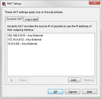Captura de pantalla del cuadro de diálogo Configuración de NAT