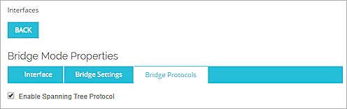 Captura de pantalla de la configuración del Protocolo de Árbol de Expansión en el modo Puente