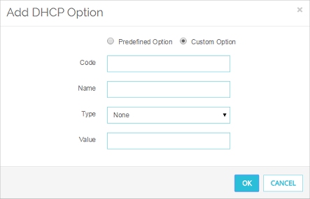 Captura de pantalla del cuadro de diálogo Agregar Opción DHCP para una Opción Personalizada