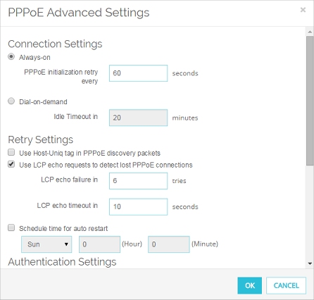 Captura de pantalla de la página Configuración Avanzada de PPPoE