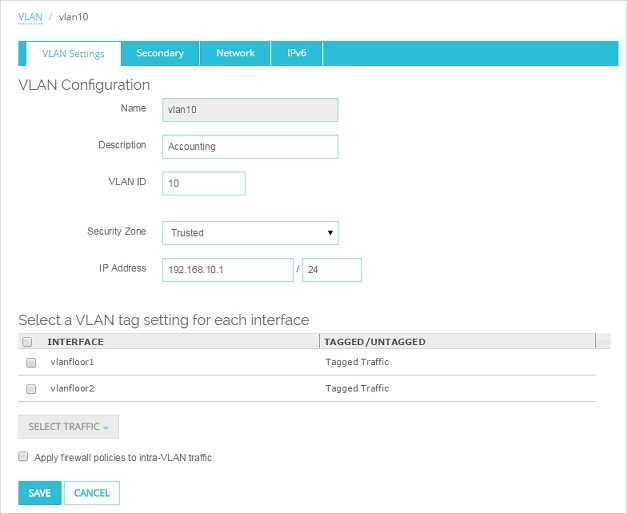 Captura de pantalla de la página de configuración VLAN