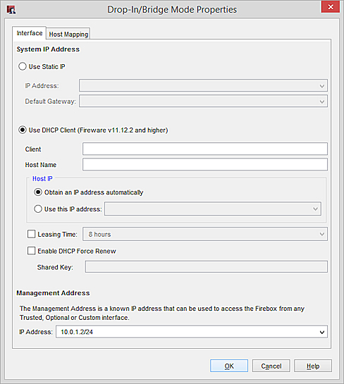 Captura de pantalla de la configuración de DHCP en el modo Puente