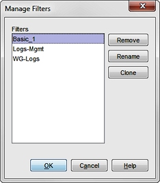 Captura de pantalla del cuadro de diálogo Administrar filtros