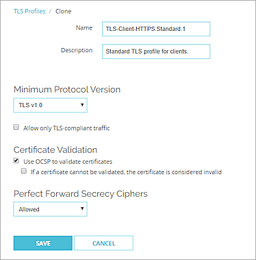 Captura de pantalla de un perfil de cliente TLS