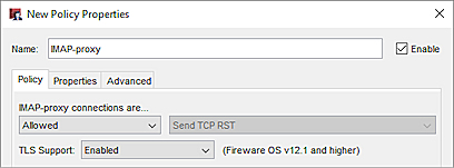 Captura de pantalla de la pestaña Propiedades de proxy IMAP