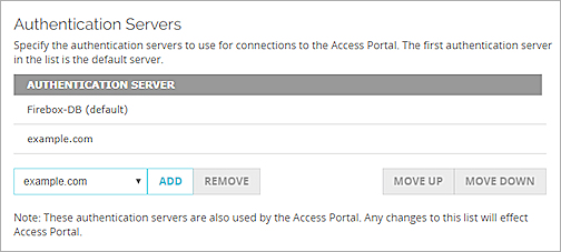 Captura de pantalla de los ajustes del servidor de autenticación