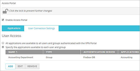 Captura de pantalla de la página Ajustes de Conexión del Usuario