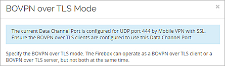 Captura de pantalla de un mensaje en el cuadro de diálogo BOVPN por TLS