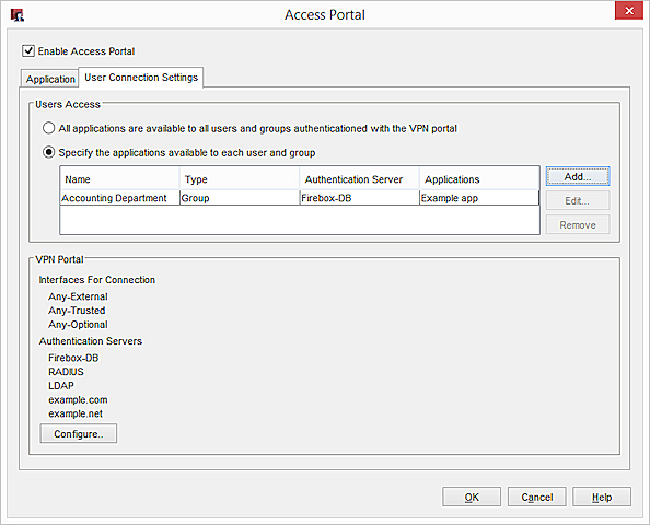 Captura de pantalla de la pestaña Ajustes de Conexión del Usuario